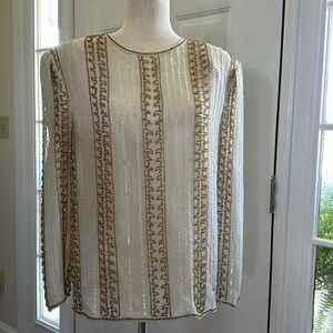 NWT Vintage Sz Lg Pure Silk Rayon Lining Sequined Blouse